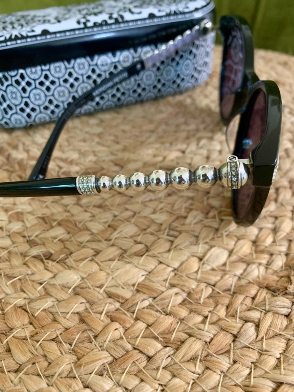 Brighton Women’s  Black Fashion Sunglasses with Decorative Pearl-Style Temples